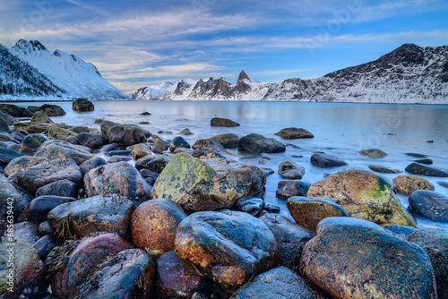 Norway, Troms og Finnmark, Rocky coast of Mefjord photo