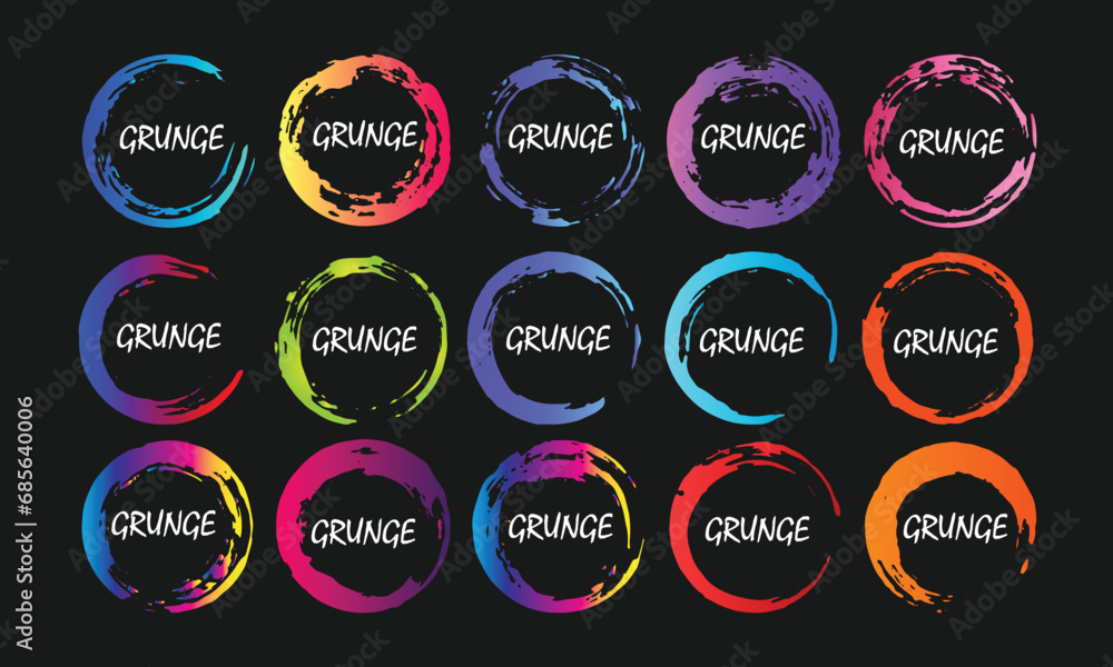 Collection of grunge abstract design elements from colorful brush strokes and paint.