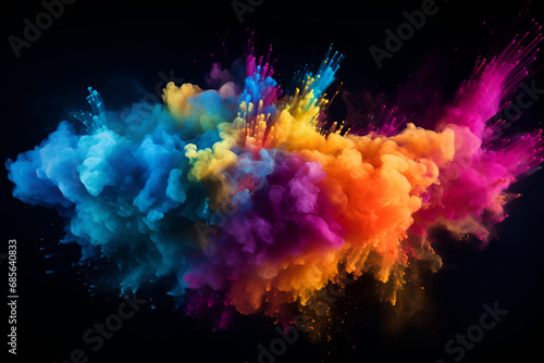 abstract color powder explosion on a black background. Generated AI