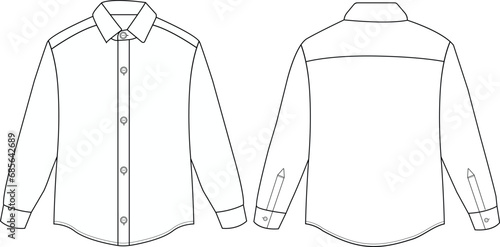 Men long sleeves pajama shirt flat sketch illustration templet vector drawing mock up design photo