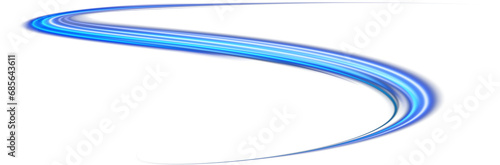 Abstract blue light lines of speed movement. Light everyday glowing effect. Semicircular wave. Light trail curve swirl. Neon lines of speed and fast wind. Optical fiber incandescent. Blue glowing shin