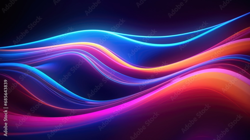 Neon Waves Background, Generative Ai Neon Waves Background, Generative Ai