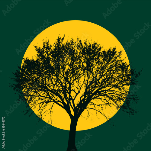 Vector silhouette of tree on the background of the full moon. Eps 10 © YukusFaga
