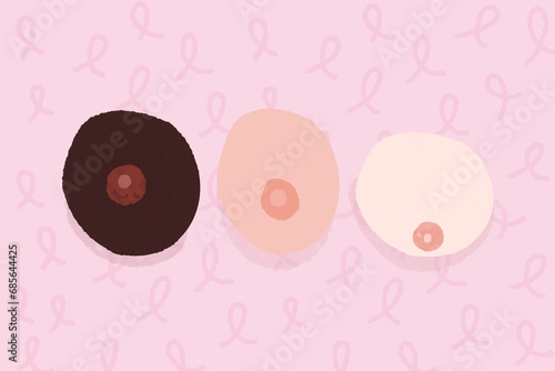 Breasts patterns against cancer ribbon background photo