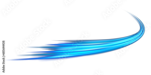 Blue light lines of speed movement. Light everyday glowing effect. Semicircular wave. Light trail curve swirl. Neon lines of speed and fast wind. Optical fiber incandescent. Blue glowing shiny lines. 