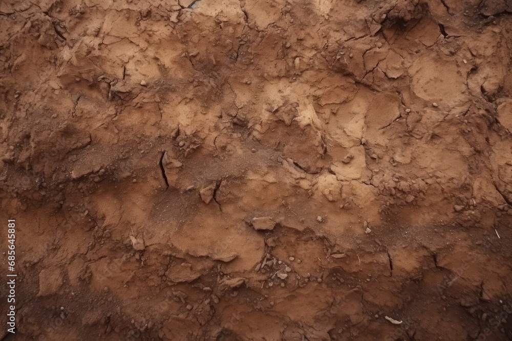 A close up of wet dirt dry ground texture, generated by AI.