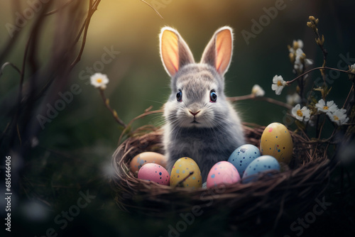 Easter bunny and colored eggs