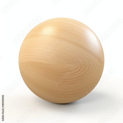 A wooden ball in light brown color isolated on a white background, generated by AI.