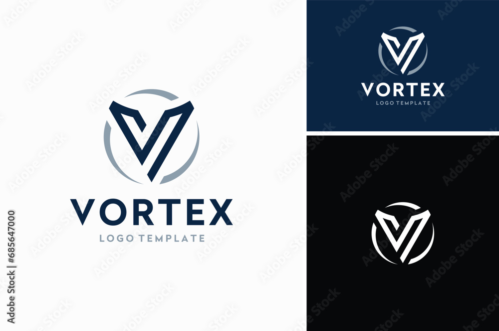 Initial Letter V with circular vortex spin motion logo design - obrazy, fototapety, plakaty 