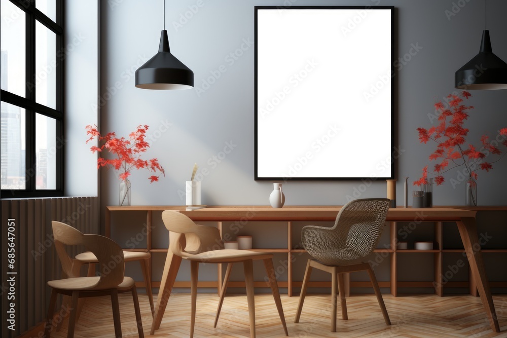 Fototapeta premium frame with blank poster mockup in room in modern loft style in grey colors