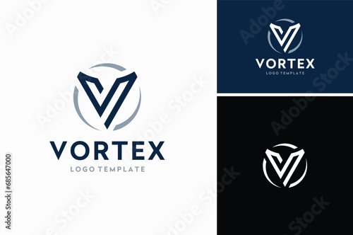 Initial Letter V with circular vortex spin motion logo design photo