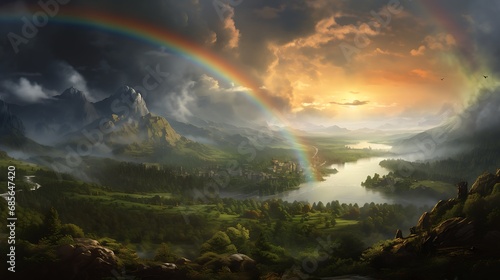 A rainbow after a rainstorm over a valley © MuhammadInaam
