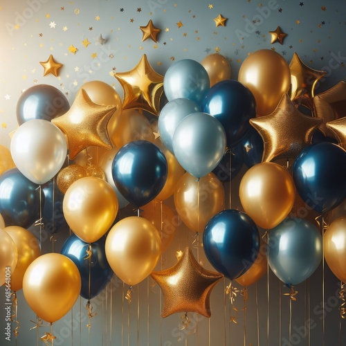 blue and gold balloons for happy birtday party