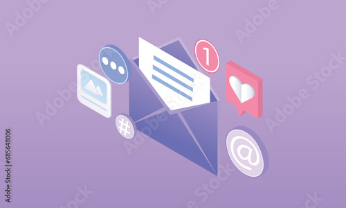 3d minimal Open Email envelope icon with document. Newsletter 3d concept.on pastel background