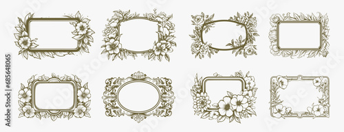 Vintage ornamental label frames. Decorative vintage frame and retro badge. Decorative frames and borders backgrounds vintage design elements