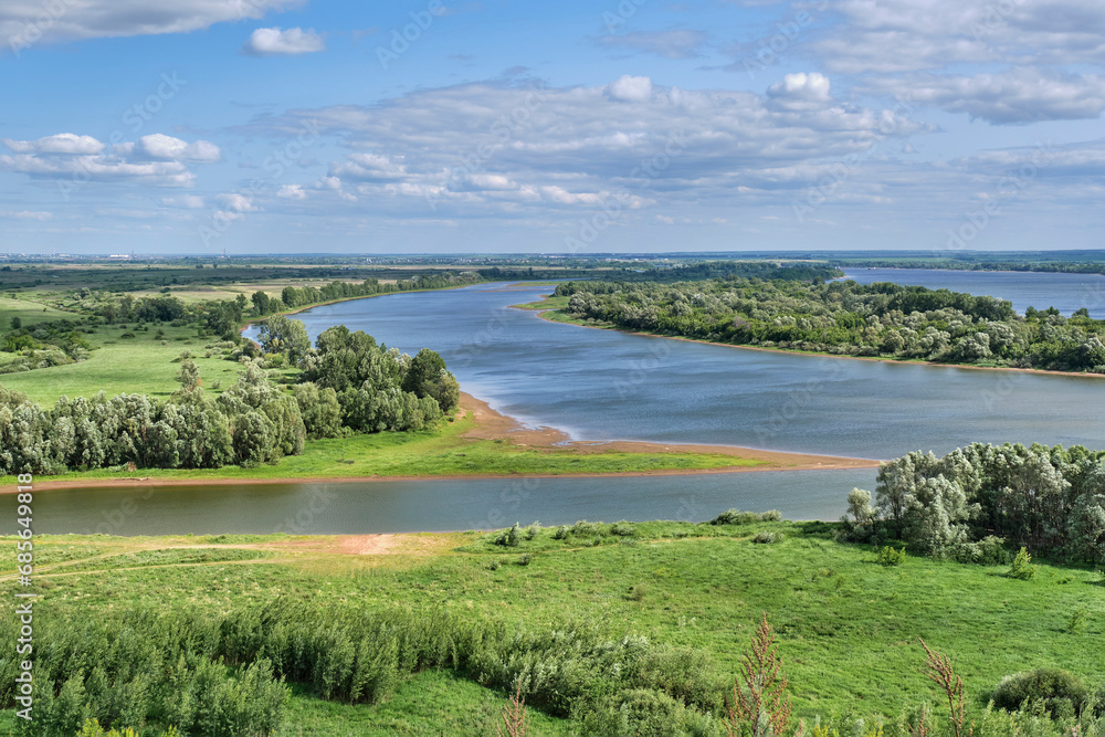 View of confluence of two rivers Kama and Toyma near Yelabuga, Russia.