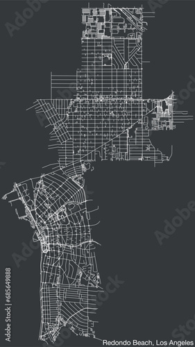 Detailed hand-drawn navigational urban street roads map of the CITY OF REDONDO BEACH of the American LOS ANGELES CITY COUNCIL, UNITED STATES with vivid road lines and name tag on solid background