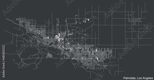 Detailed hand-drawn navigational urban street roads map of the CITY OF PALMDALE of the American LOS ANGELES CITY COUNCIL, UNITED STATES with vivid road lines and name tag on solid background