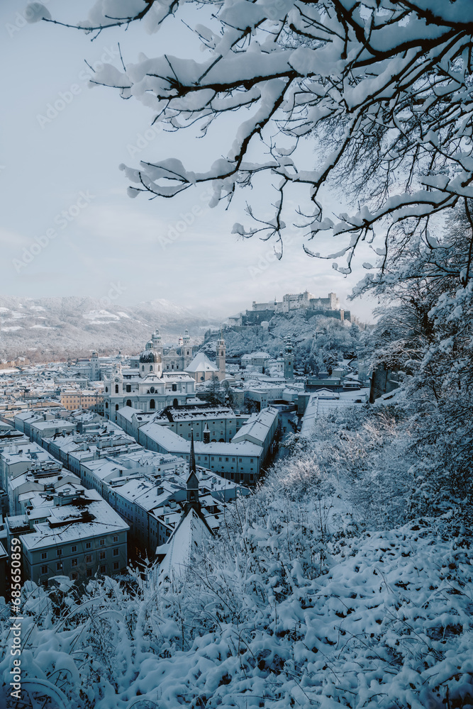 History city of Salzburg on a beautiful winter day, Salzburg Land, Austria