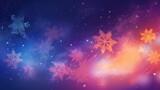 Christmas snow background snow with lights, orange azure indigo, light navy and magenta, 4k wallpaper stars particle pattern backdrop xmas cold frosted snowflake flashes bokeh blurred winter magic art