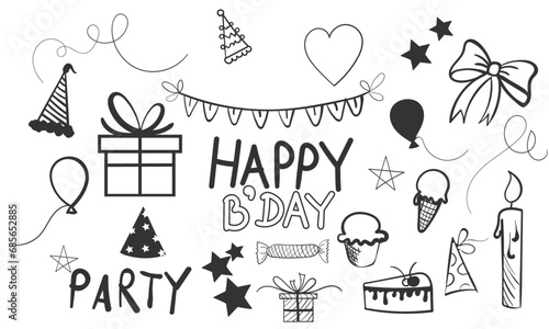 Hand drawn Happy Birthday Elements illustrator Vector Pack