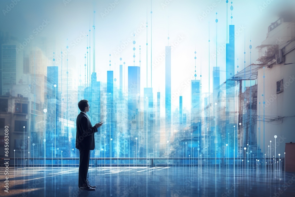 Businessman Analyzing Data Company Growth Projection Long Term Growth Strategy Businessman Analyzing Data Company Growth Projection Long Term Growth Strategy