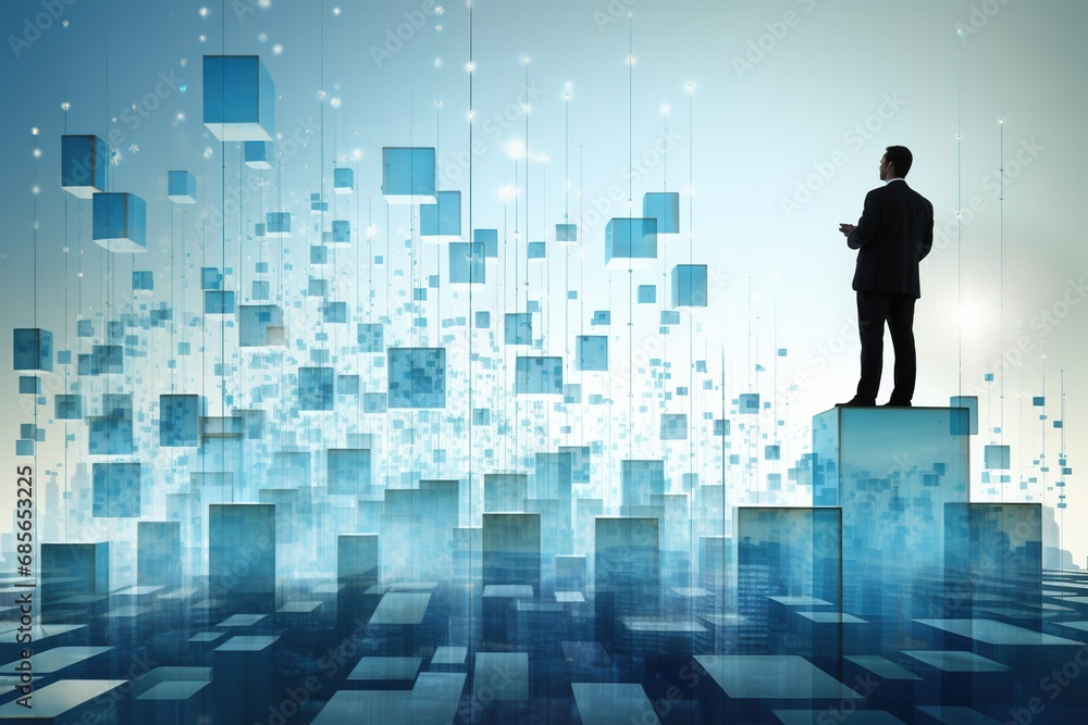 Businessman Analyzing Data Company Growth Projection Long Term Growth Strategy Human Management Visionary Businessman Analyzing Data Company Growth Projection Long Term Growth Strategy Human Management Visionary