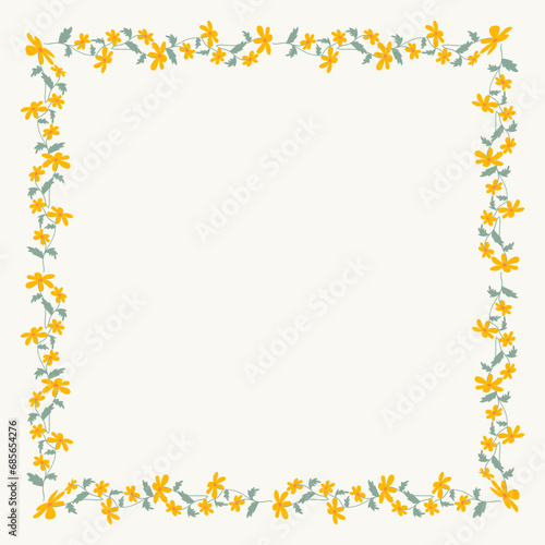 Square floral frame vector illustration. Hand drawn doodle yellow flowers. Color Floral border. © Екатерина Мерзлякова