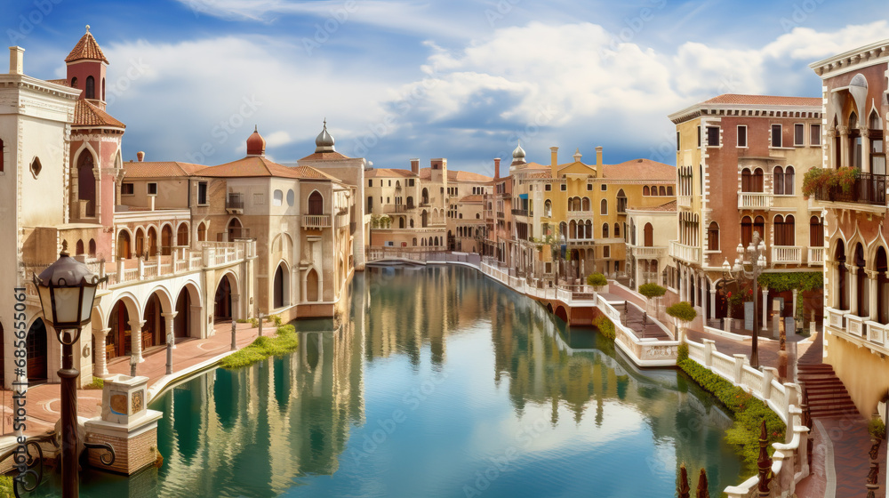 city grand canal in the morning light created with Generative AI technology