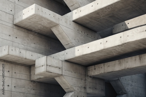 A picture of a building with concrete stairs and a clock on the wall. This image can be used to represent the concept of time management or to depict a modern architectural structure