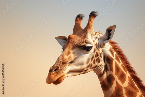 A close up of a giraffe's head and neck. Perfect for nature and wildlife enthusiasts
