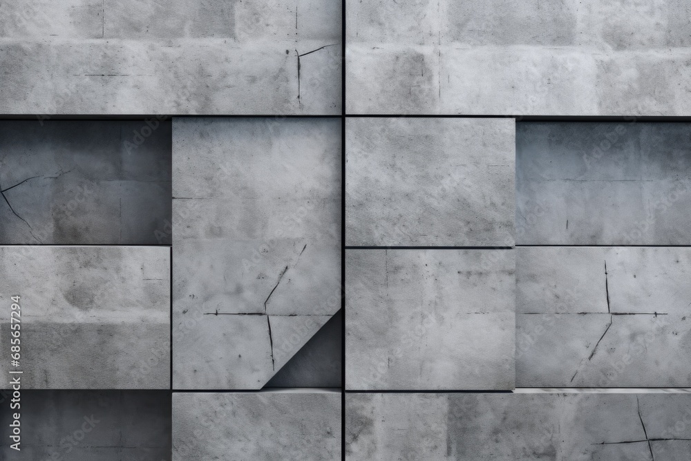 Fototapeta premium A picture of a wall made of concrete blocks with visible cracks.