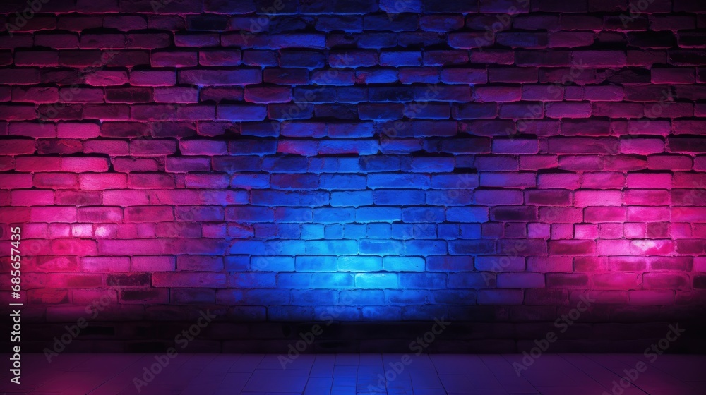 Brick wall with neon color gradient background. Generative AI. Brick wall with neon color gradient background. Generative AI.