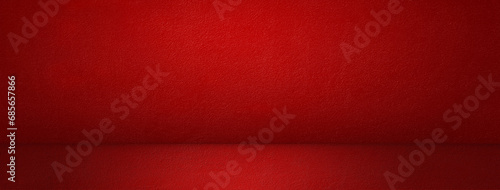 Empty bright red studio background, product display with copy space for displaying content design. Banner for product advertising photo