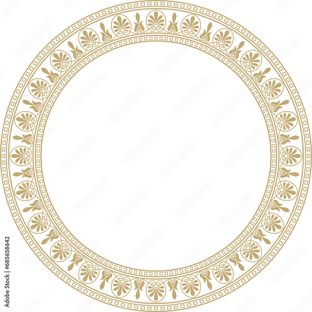 Vector gold round classical Greek ornament. European ornament. Border, frame, circle, ring Ancient Greece, Roman Empire..