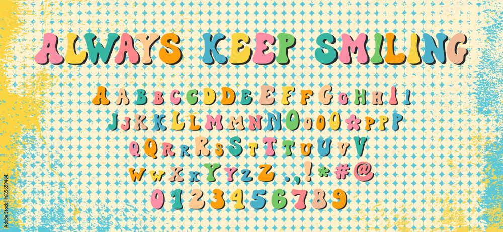 Retro style font alphabet. Groovy font. Hippie doodle typography. Groovy alphabet letters, numbers, punctuation marks. 60s groovy font. Retro cartoon alphabet. Vintage grunge hippie background. Retro style font alphabet. Groovy font. Hippie doodle typography. Groovy alphabet letters, numbers, punctuation marks. 60s groovy font. Retro cartoon alphabet. Vintage grunge hippie background.