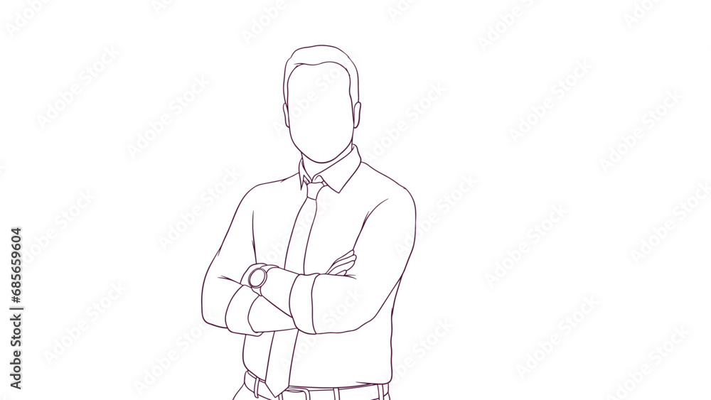 confident businessman with crossed arms, hand drawn style vector illustration