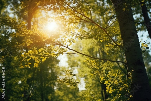 Sunlight filtering through the leaves of a tree. Perfect for nature and outdoor themed projects.