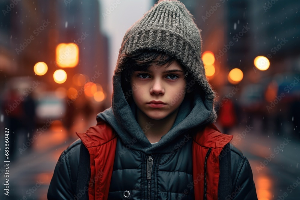 A young boy wearing a hat and a jacket. Suitable for various outdoor activities. A young boy wearing a hat and a jacket. Suitable for various outdoor activities.
