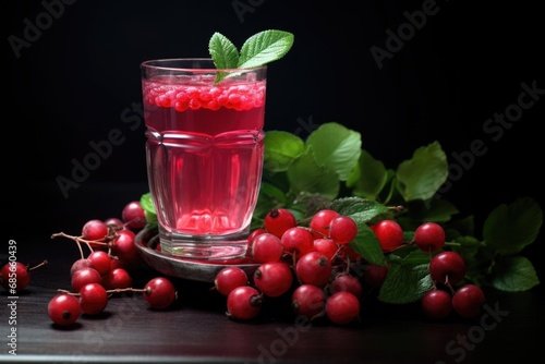 Wallpaper Mural A glass filled with vibrant red berries is placed next to a bunch of fresh green leaves. This image can be used to depict the beauty of nature, the concept of healthy eating, or the festive season. Torontodigital.ca