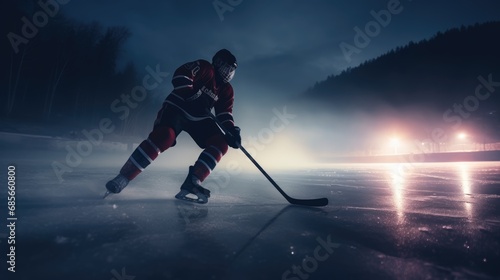 A man playing ice hockey photo realistic illustration - Generative AI.