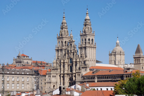 Santiago de Compostela (Galicia). Facade of the Obradoiro of the cathedral of Santiago de Compostela.