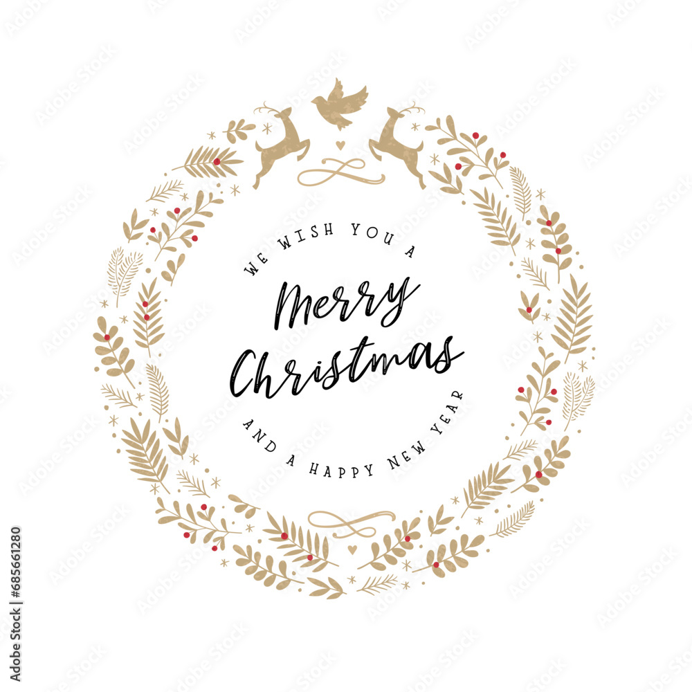 Cute hand drawn christmas wreath with text 
