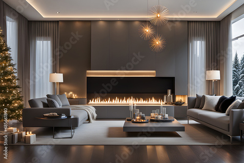 Fireside Modernity: Winter Ready Living Room with Sofa luxuly Style for chrismas winter photo