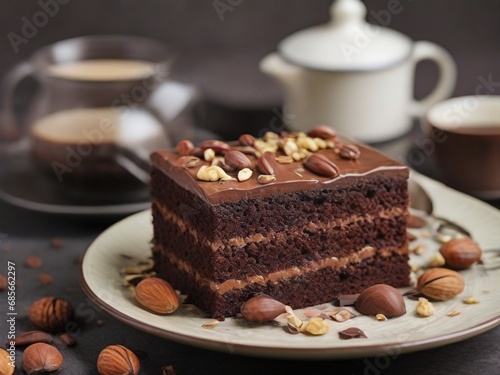 chocolate cake and coffee cup Generate AI