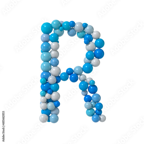 Multicolored Particle Sphere Style Alphabet "R" with Isolated on White Background. 3d Rendering