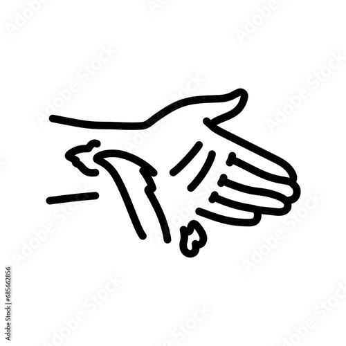 Arterial bleeding from hand black line icon.  Injuries.