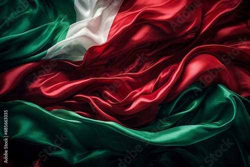 Mexican independence day celebration with waving flag of mexico on textured fabric background photo