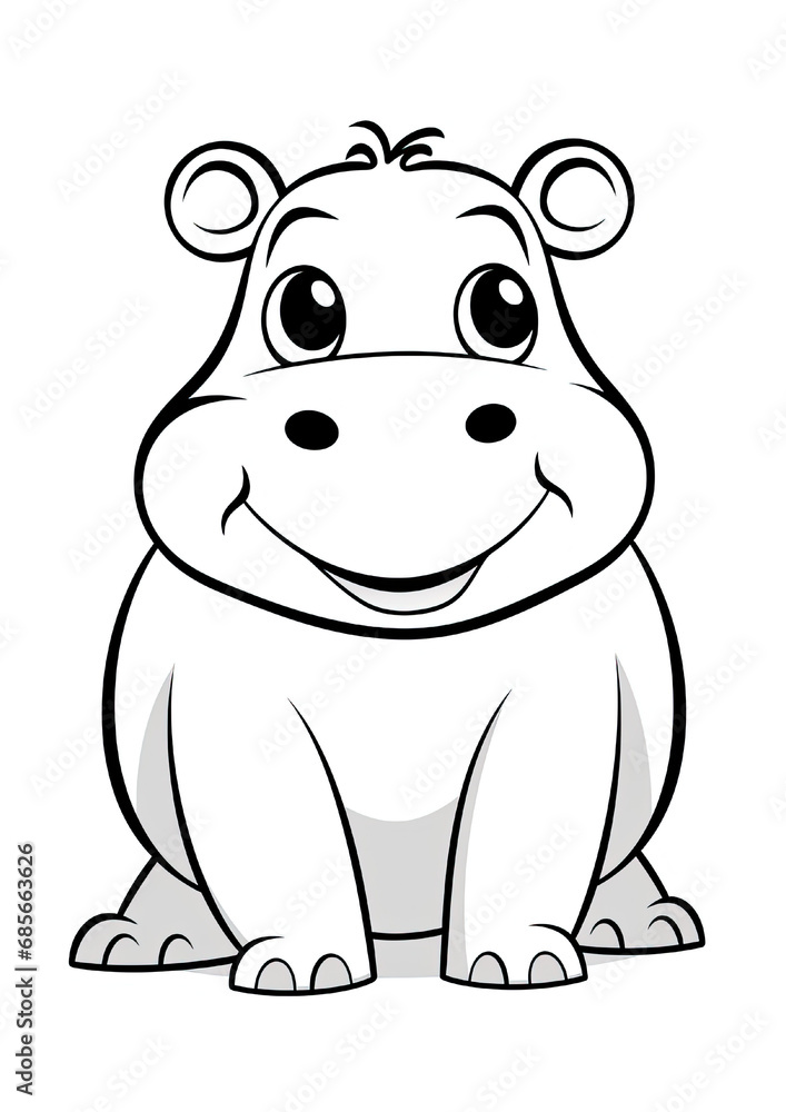 Cartoon Hippo Coloring Page isolated on white Cartoon Hippo Coloring Page isolated on white