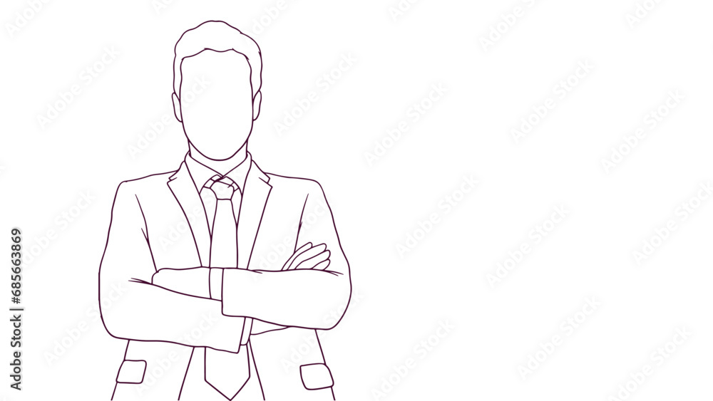 succesfull businessman with crossed arms, hand drawn style vector illustration